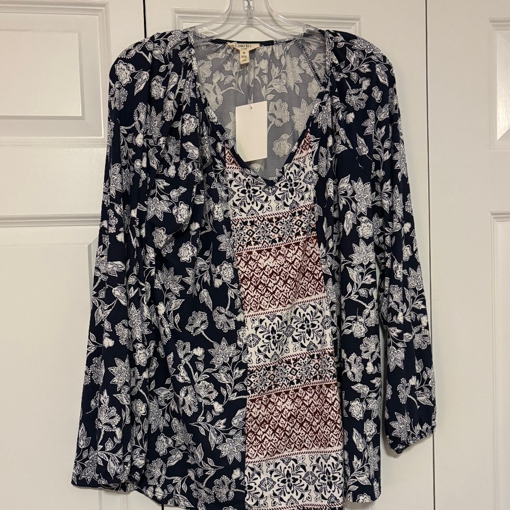 Como Blu Size 1X Navy, White and Red Patterned Long Sleeve Shirt